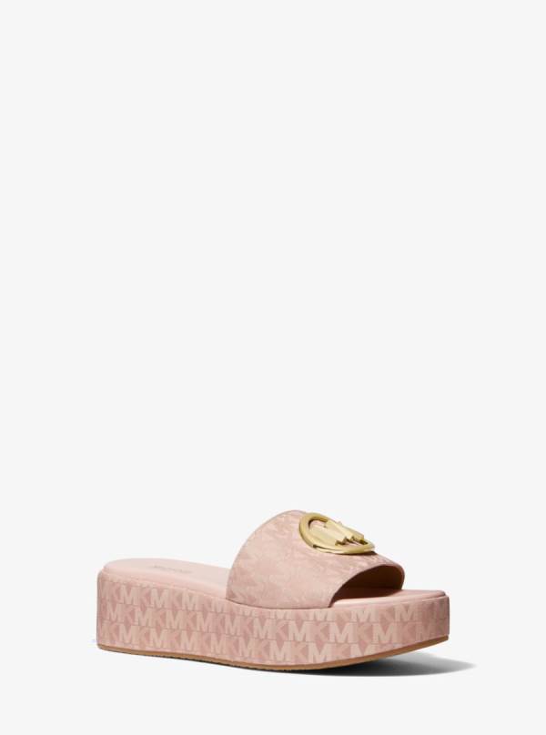 Damske Slapky Michael Kors Sadler Logo Jacquard Wedge Sandal Ruzove Biele - Topanky Michael Kors Nejlevnejsi | DYCUK-7836